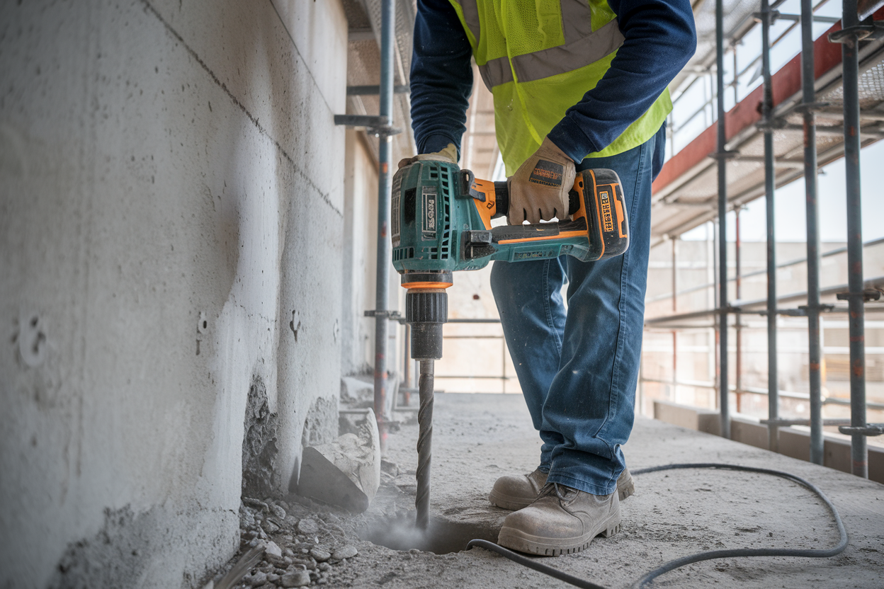 Hammer drill in action